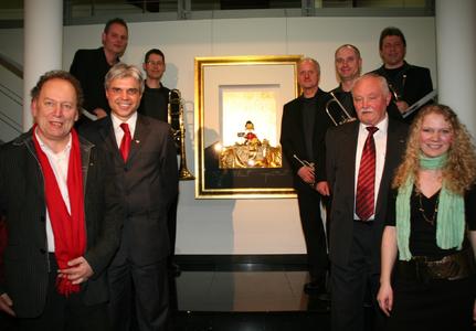 45. WITTENSTEIN-Vernissage: Der Künstler Ingo Maria Sternberg zusammen mit (vorne v.l.) Ulrich Boelcke, Norbert Gleich und Manuela Hauck