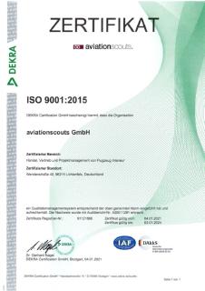 DEKRA bestätigt aviationscouts GmbH die Zertifizierung nach EN 9100:2018 und ISO 9001:2015