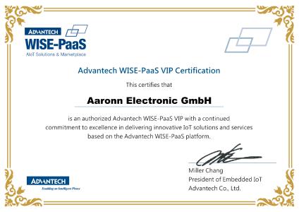VIP Zertifikat - Aaronn Electronic ist als Advantech WISE-PaaS VIP einer der ersten Partner des Herstellers für die IoT-Plattform in Europe