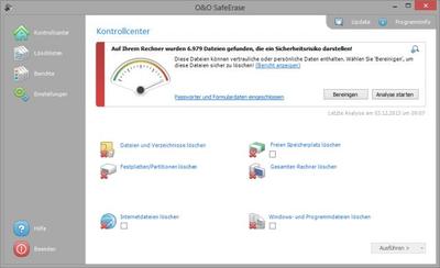 Startseite von O&O SafeErase nach der Analyse