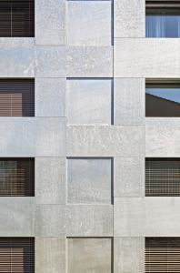 Für die hinterlüftete Fassade kam 3 mm starkes, feuerverzinktes Stahlblech zum Einsatz / Foto: archphoto, inc. © Baumschlager Eberle Architekten