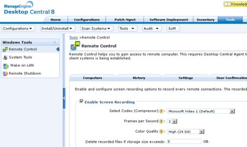 Screen Recording im Desktop Central