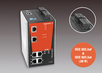 Weidmüller bietet Power-over-Ethernet (PoE) Switches für Anwendungen der industriellen Kommunikation im Produktsortiment Basic Line (Unmanaged) respektive Premium Line (Managed). Detail: 24 V für PoE-Versorgung
