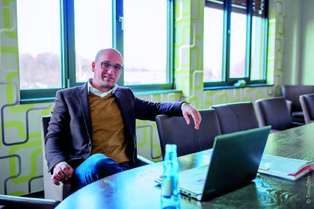 Lars Laskowski, Logistikleiter MC-Bauchemie, zu Besuch in der TimoCom Zentrale
