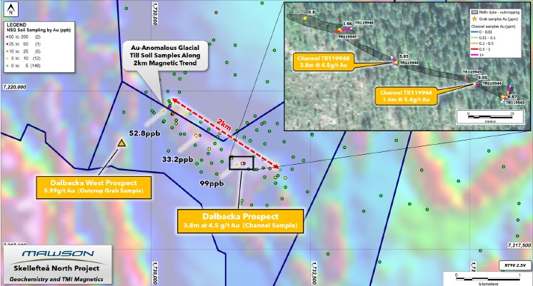 Location of the Dalbacka prospect in the southern points of the Skellefteå North Project.png