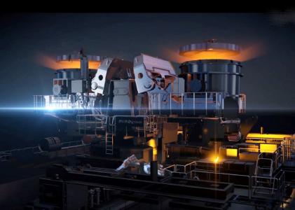 Die Gießbühne der neuen Brammenstranggießanlage bei Nucor in Brandenburg, Kentucky, USA