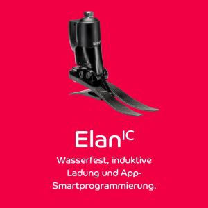 Die Innovation: ElanIC ist der weltweit leichteste, wasserfeste hydraulische Knöchelgelenksfuß mit Mikroprozessorsteuerung, Induktionsladung und App-Smart-Programmierung