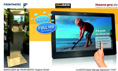 MANOTIZER von FRONTMATEC mit LionDATA 11AST Digital Signboard