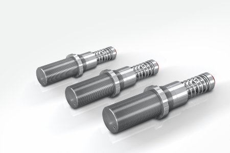 Selbsteinstellende MAGNUM-Dämpfer der Produktfamilie MC33V4A-MC64V4A aus Edelstahl von ACE sind in den Gewindegrößen M33x1,5 bis M64x2 bei Dämpfungshüben bis 100 mm verfügbar und finden vor allem Gebrauch in der Lebensmittel-, Medizin-, Elektro- und Offshore-Industrie, Bild: ACE Stoßdämpfer GmbH