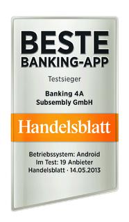 Handelsblatt-Test: Subsembly Banking 4A ist die beste Banking-App für Android