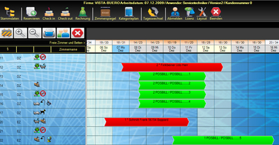Hotelsoftware Zimmerspiegel mit blauem Layout