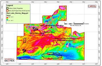Abbildung 1 Regionale Goldsignatur basierend auf den Ontario Supergrid Magnetic Data (Red Lake-Stormy) und SRTM bei 40 m Auflösung