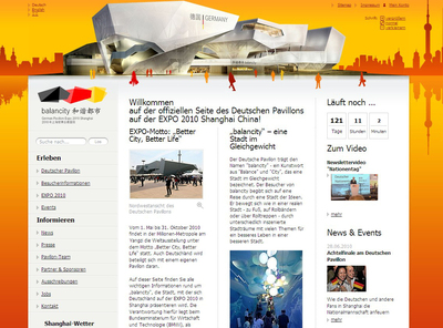 Die Offenburger avenit AG hat für die Koelnmesse International im Namen des Bundesministeriums für Wirtschaft und Technologie die Internetpräsenz für den Deutschen Pavillon auf der EXPO 2010 in Shanghai realisiert