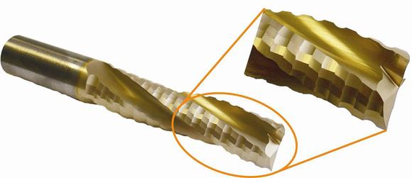 Abb. 1 Hochleistungs- Spiral-Schruppfräser mit Leitz Marathon- Beschichtung und neuartiger Spanteilergeometrie