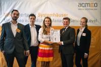 Urkundenübergabe acmeo CEBIT Frühstück 14.06.18 Kevin Cookson, Tobias Krösche, Isabelle von Künßberg, Detlef Kahrs, Hannah Strobel