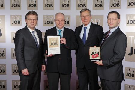 (v.l.): Bürgermeister Gemeinde Stockheim Rainer Detsch, GSD Geschäftsführer Hans Rebhan, TOP JOB-Mentor Wolfgang Clement, GSD Geschäftsführer André Stamm