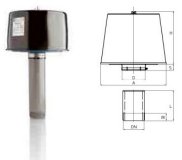 In der zweiten Abbildung wird der Ansaugfilter ebenfalls in einer Seitenansicht präsentiert, um die Bauweise der Filterhaube und der darunter liegenden Anschlüsse genauer darzustellen. Dies ermöglicht eine präzise Auswahl des passenden Filters in Bezug auf den Durchmesser und die Einbaumaße.