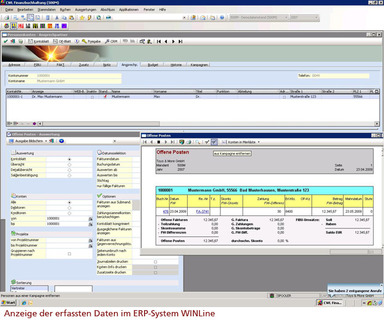 Anzeige der erfassten Daten im ERP-System WINLine