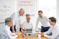 Die Geschäftsleitung der Securosys SA. Von links: Andreas Curiger (CTO/CSO), Robert Rogenmoser (CEO), Marcel Dasen (Executive VP Engineering), Reto Stäuble (Executive VP Solutions & Services) und Pal Blasko (CFO)
