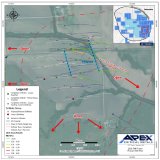 Abbildung 1: Bohrplan für Phase I und Phase II auf dem Projekt Rift, der die Lage und die bisher vorliegenden Analyseergebnisse sowie aktive und abgeschlossene Bohrlöcher, ausgewählte geplante Bohrlöcher und historische Bohrlochstandorte zeigt
