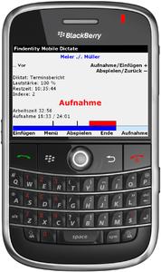Findentity Mobile Dictate auf dem BlackBerry