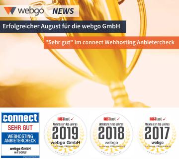 Webhosting Auszeichnungen webgo GmbH, connect Testurteil "sehr gut", sowie "sehr hoher Kundennutzen" in der Kundenbefragung der BILD.