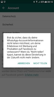WhatsApp-Nutzer-Account Meldung nach Zustimmung der Daten-Weitergabe an Facebook.png
