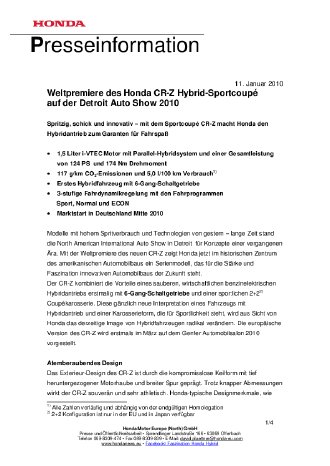 2010-01 Honda CR-Z Weltpremiere Detroit 11-01-2010 .pdf