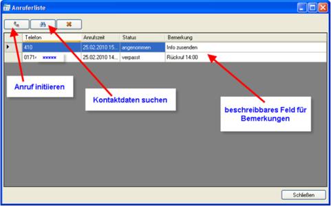 Anruf-Journal mit Notizfunktion