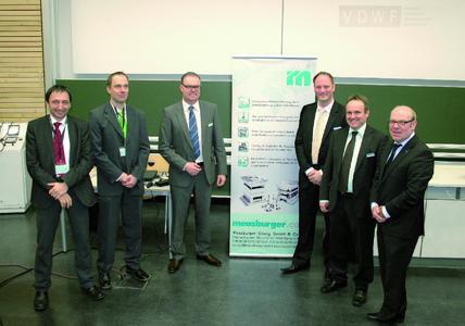 Lecturers at the Meusburger user meeting at Schmalkalden (Germany) - from left to right: Silvio Paesano (Ewikon), Marko Bahns (Mecadat), Andreas Sutter (Meusburger), Daniel Kessler (Meusburger), Lutz Schaller (Meusburger), Prof. Dr. Thomas Seul (FH Schmalkalden/VDWF)