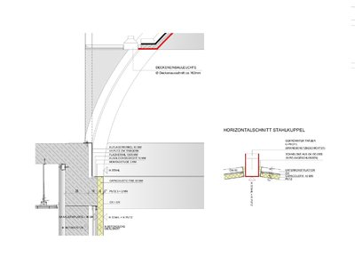 Detailzeichnung der Wandverkleidung und des Anschlusses Putz/ Kuppel