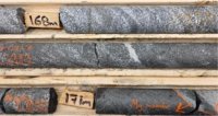 Abbildung 1: Mit Magnetit geschichteter Karbonatit in Bohrloch CH-25-04
