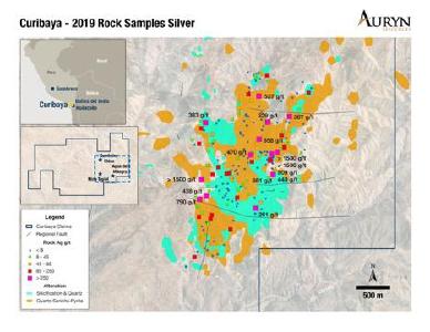 Figure 1: Illustrates the distribution of silver mineralization from 2019 samples across the quartz – sericite – pyrite alteration zone within the Sambalay area of the Curibaya project