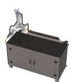 Modularer Schweißtisch von linrob für automatisiertes Roboterschweißen mit integrierter Linearachse.