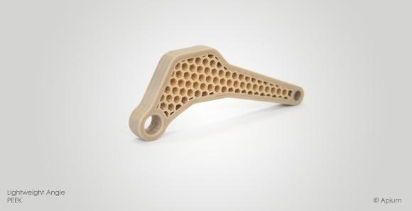 Figure 1: Lightweight angle made from PEEK, fabricated using an Apium P 155 FFF 3D printer