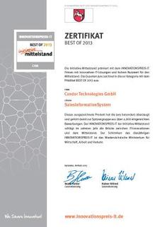 Candor Technologies erhält für Cloud Anwendung den Innovationspreis 2013
