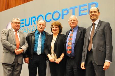 Photo credit Mike Reyno (left to right): Guy Joannes, President & CEO Eurocopter Canada; George Kelham, Owner, Slave Lake Helicopters; Debbie Kelham, Owner, Slave Lake Helicopters; Normand Chevrier, Eastern Canada Marketing Manager, Eurocopter Canada; Guillaume Leprince, VP Marketing & Sales, Eurocopter Canada