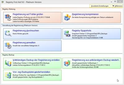 Tempo dank Ordnung in der Registrierdatenbank: Registry First Aid 9 (Screenshot)