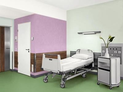Angenehme Raumstimmungen haben auf den Heilungsprozess eine positive Auswirkung. Daher ist es besonders wichtig, hier eine wohnliche Atmosphäre zu schaffen. Die drei Entwürfe bilden Patientenzimmer in Ton-in-Ton-Stimmung, mit geringem und starkem Kontrast ab (Foto: Caparol Farben Lacke Bautenschutz)