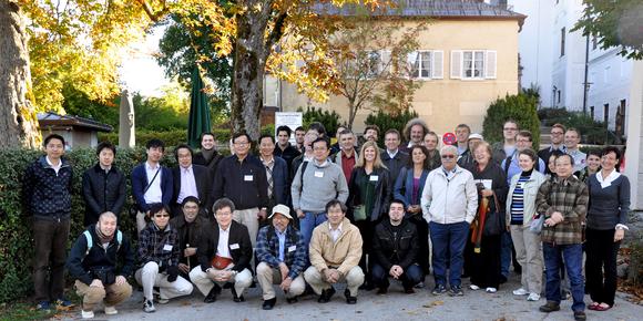 Group Portrait of the participants of the 8th International Workshop on Bulk Nitride Semiconductors (IWBNS) 2013, organized by Fraunhofer IISB at Kloster Seeon in southern Bavaria.