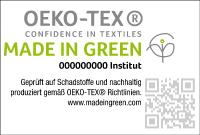 MADE IN GREEN by OEKO-TEX® ist ein nachverfolgbares Verbraucherlabel für nachhaltige Textilien. Jedes mit dem Label ausgelobte Textilprodukt verfügt über eine eindeutige Produkt-ID und/oder einen QR-Code, die es erlauben, die Herstellung des Artikels zurückzuverfolgen. Jede Produkt-ID macht die unterschiedlichen Produktionsstufen sowie die Länder sichtbar, in denen die Textilien produziert wurden. © OEKO-TEX®