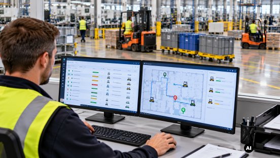 Logistikleitstand in der Produktionshalle