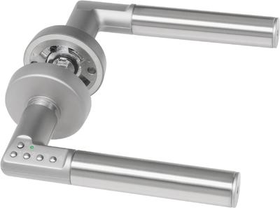 So sieht der Türdrücker Code Handle aus. Über das PIN-Eingabe-Feld des ASSA ABLOY-Türdrückers Code Handle können sich Berechtigte ohne Schlüssel Zugang zu Räumen verschaffen / Foto: ASSA ABLOY Sicherheitstechnik GmbH