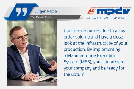 Jürgen Petzel, Vice President Sales at MPDV, encourages manufacturing companies to invest in an MES, in particular in times of low economic activity. (Image source: MPDV)