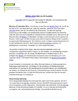 121203_PM_easyFairs_METALL 2013_Mehr als 100 Aussteller_final.pdf