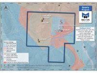 Abbildung 1: Karte des Projekts Quarry mit den historischen Mineralvorkommen und dem Standort der Bullseye Zone