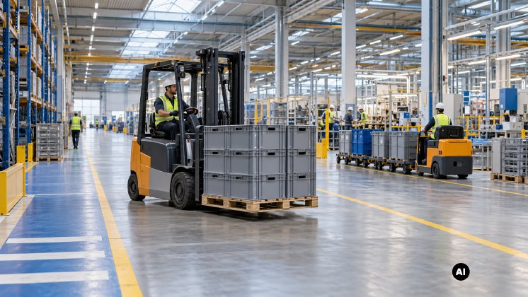 Elektrostapler im vernetzten Materialfluss