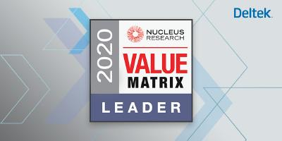 Bei Deltek sind wir stolz darauf, dass wir Mehrwert für unsere Kunden schaffen. Deshalb freuen wir uns besonders, dass wir im Juni 2020 in der ERP Technology Value Matrix von Nucleus Research als erste Wahl für “projektorientiertes ERP” und als führender Anbieter von Softwarelösungen für projektorientierte Unternehmen bewertet wurden.