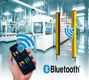 YBES Sicherheits-Lichtvorhänge von Contrinex verfügen über eine Bluetooth BLE-Schnittstelle zur Konfiguration und Überwachung per Smartphone oder Tablet
Quelle: Contrinex, Shutterstock/ssguy/Hand Robot