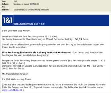 Gefälschte 1&1-Rechnung